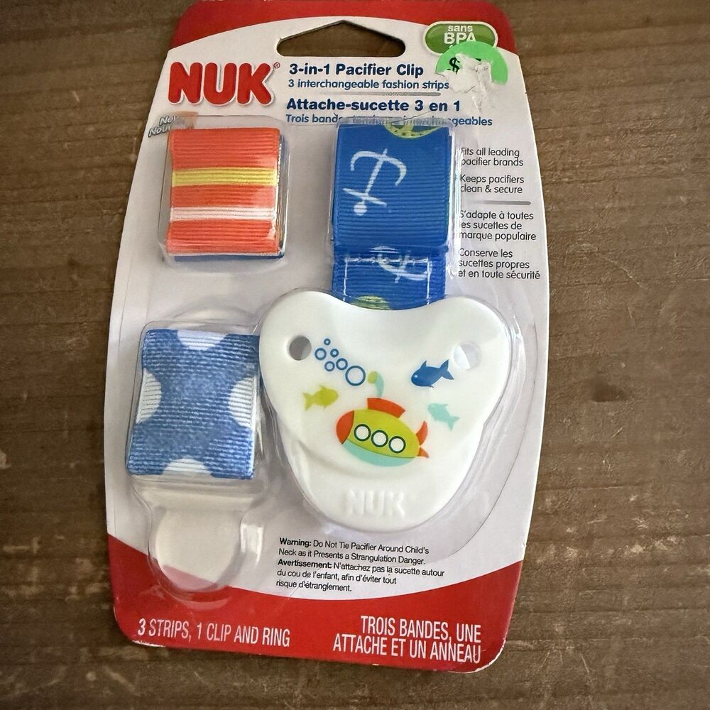 NUK 3 In 1 Pacifier Clip Infants Baby Child  Fish Nautical Orange Poka Dot New